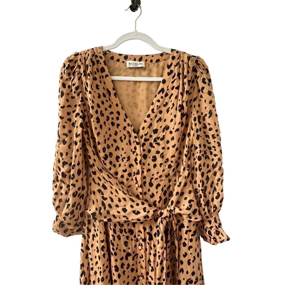 Nicholas Tan Leopard Print V-Neck Tie Front Silk … - image 3